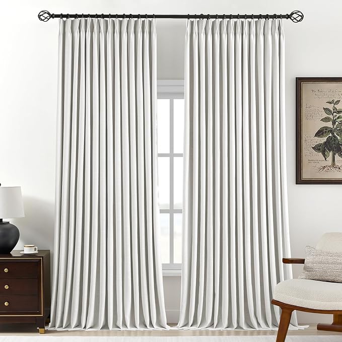 Pinch Pleated Linen Curtains 100% Blackout 102 Inches Long by AUSSPVOCT