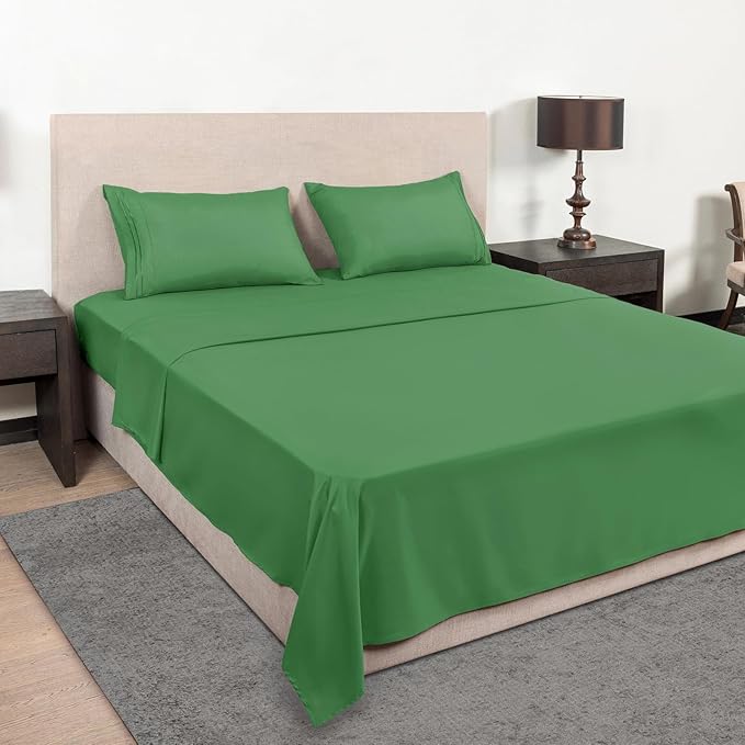 Mejoroom King Size Bed Sheet Set - Hotel Luxury 1800 Bedding Sheets & Pillowcases - 16" Deep Pocket Fitted Sheet, Soft, Breathable, Wrinkle & Fade Resistant - 4 Piece(King, Calla Green)