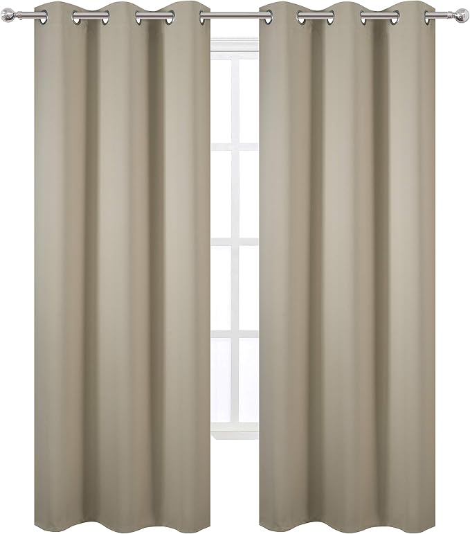 Beige Blackout Curtains/42 x 84 Inch/Set of 2 Panels Room Darkening Curtains - Image 2
