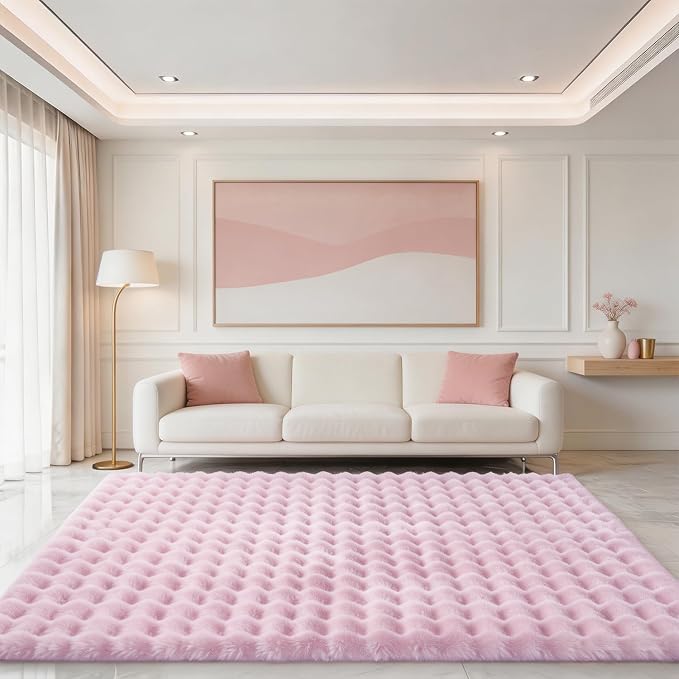 Pink Rabbit Plush Rug 5'x7', Fluffy Shaggy Area Rug - Image 2