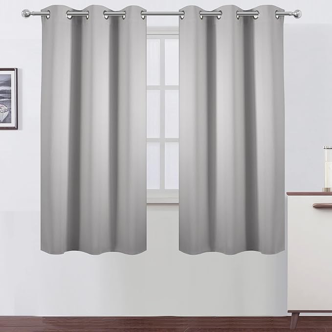 Light Grey Blackout Curtains 34 x 63 Inch Length/Set of 2 Curtain by Lemomo