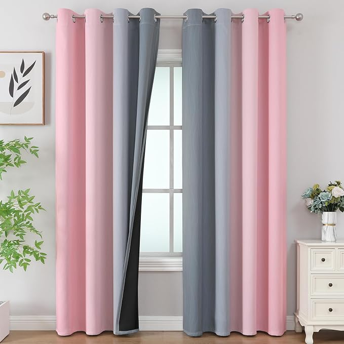 Ombre Grey and Pink Blackout Curtains by ESTELARTEXTILER