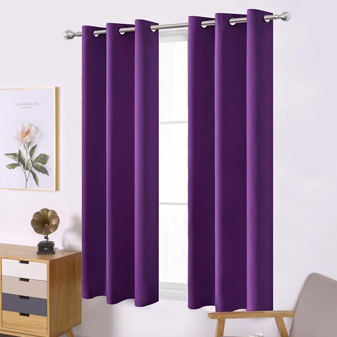 Purple Blackout Curtains 40 x 63 Inch Length/Set of 2 Curtain Panels/Thermal - Image 3
