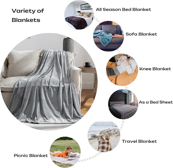 Grey Fleece Plush Throw Blanket 108"x90"for Couch Sofa Fuzzy Cozy Flannel | - Image 2