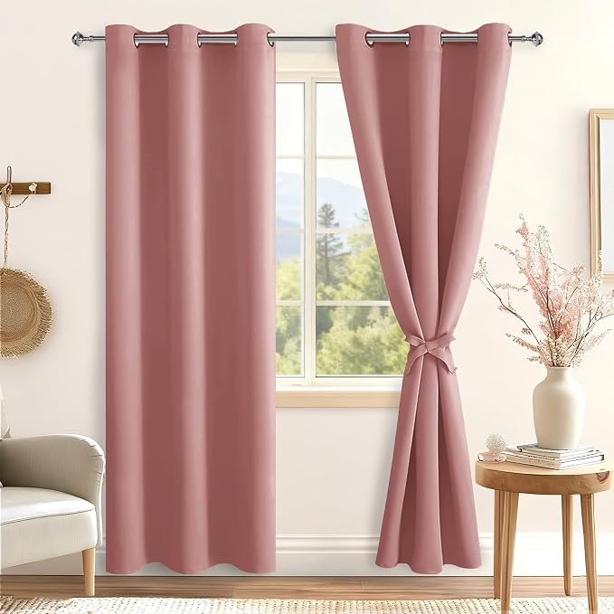 Blackout Curtains for Bedroom 2 Panels 38x84 Inches Long Dusty Rose | Thermal - Image 8