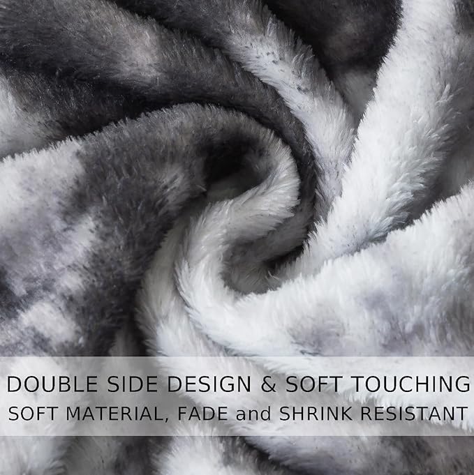 Fuzzy Blanket Queen Size - Tie Dye Grey, Soft and Comfy, Plush and Furry Faux Fur, Reversible Queen Blankets for Queen Full Bed, 90x90 Inches,Tie Dye Grey