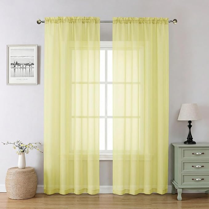 Goose Yellow Sheer Curtains 84 Inches Long 2 Panels, Light Filtering Rod Pocket by Lecloud