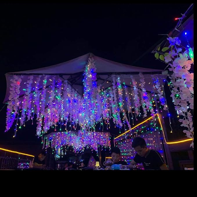 Toodour Christmas Icicle Lights Outdoor, 1224 LED 100ft 8 Modes Fairy Icicle String Light with 204 Drops, Led Christmas Lights Twinkle for Holiday, Party, Wedding, Eaves, Xmas Decorations (Multicolor)