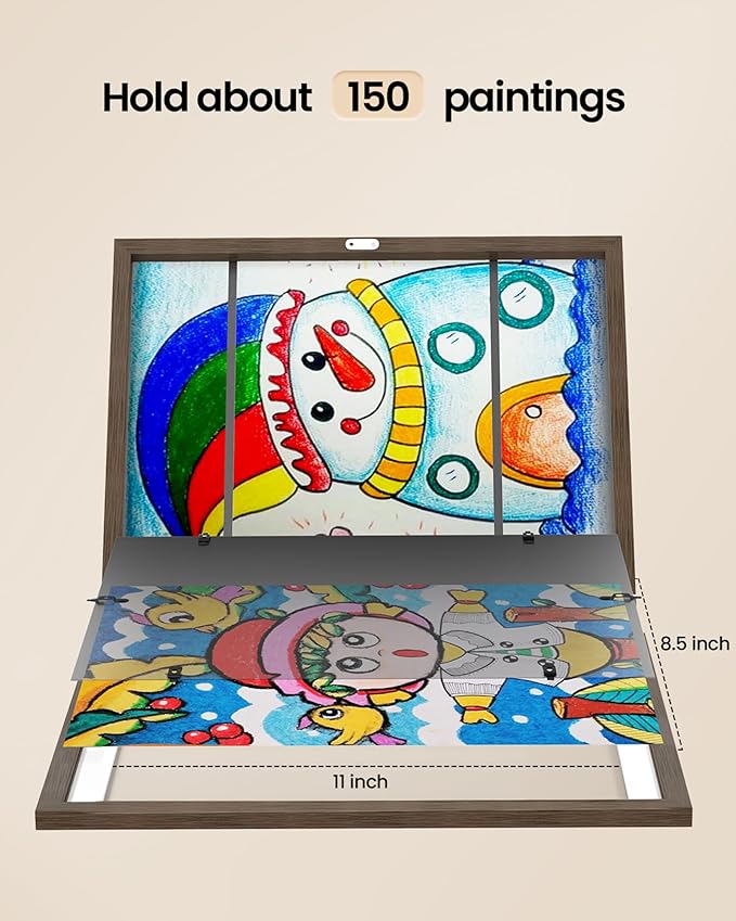 BAIJIALI Brown Art Frames for Kids Artwork - Front Opening Holds 150 Drawings, 3D Crafts - 2 Packs 8.5x11 with mat or 9x12 without Mat