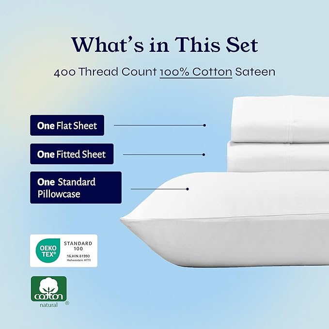 California Design Den Twin XL Sheet Sets - 100% Cotton Sheets, 400 Thread Count Sateen, Deep Pockets, Cooling and Durable Bedding for Dorm Rooms & Adults - Antique White