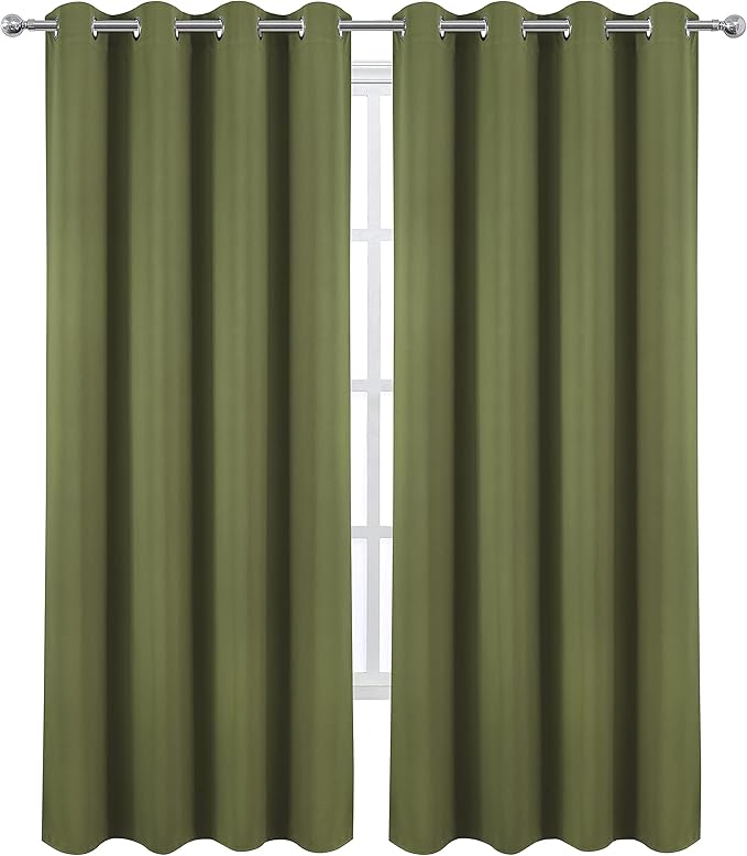 Blackout Curtains 66 x 84 inch/Olive Green Curtains Set of 2 Panels/Thermal - Image 2