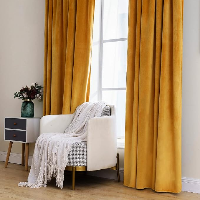 MIULEE Velvet Blackout Curtains 52x108 inches 2 Panels Mustard Yellow | Luxury - Image 7