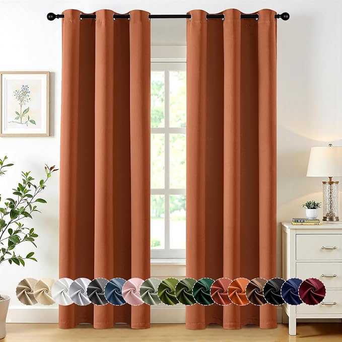 MIULEE Fall Blackout Curtains for Bedroom 2 Panels 40 x 72 Inch Long Rust | by MIULEE