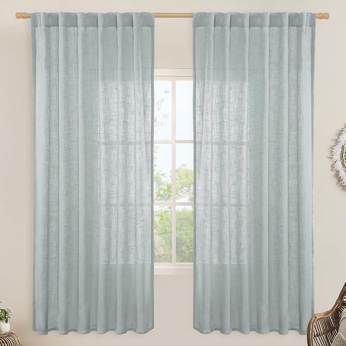 Linen Blended Curtains for Bedroom, 52 x 72 Inch, Light Filtering Drapes by LAMIT