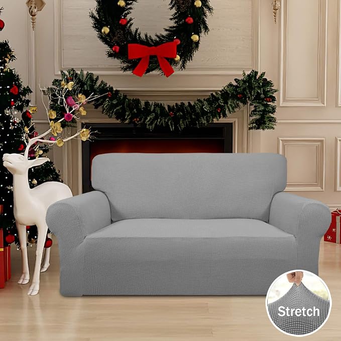 Easy-Going Stretch Loveseat Couch Covers Washable Light Gray | 1-Piece Loveseat - Image 2