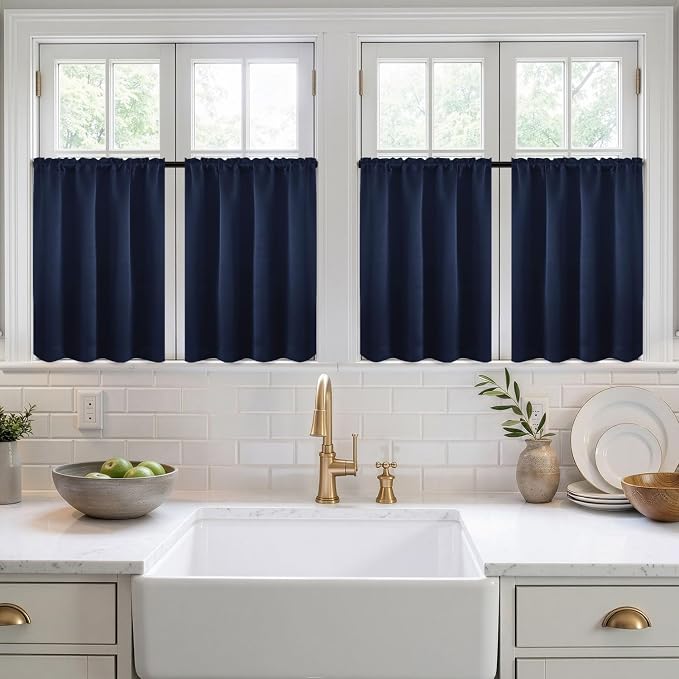MIULEE 4 Panel Set Short Bedroom Blackout Curtains 54 Inch Long Navy Blue | - Image 7