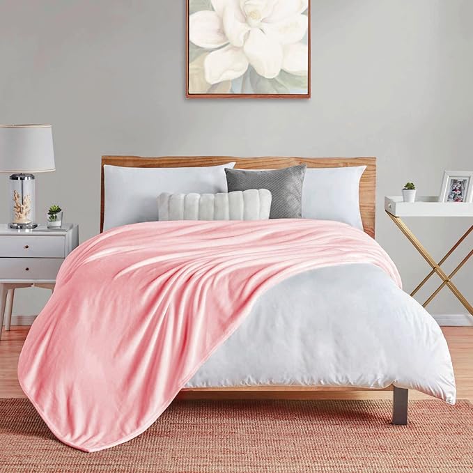 Walensee Fleece Blanket Plush Throw Fuzzy Lightweight (Queen Size 90x90 Pink) Super Soft Microfiber Flannel Blankets for Couch, Bed, Sofa Ultra Luxurious Warm and Cozy for All Seasons