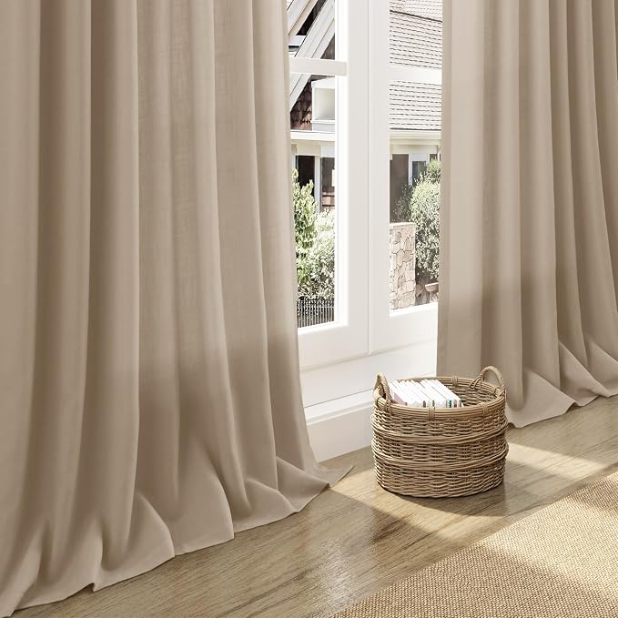 Sepia Beige Linen Curtains 84 Inch Length 2 Panels Set - Image 5