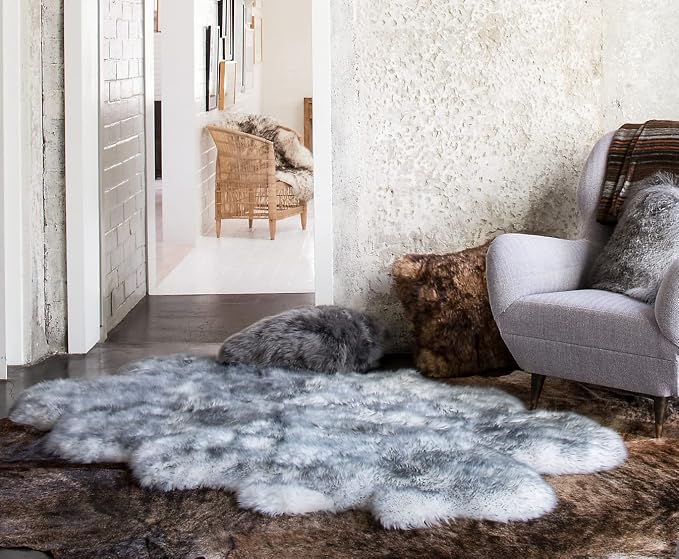 HUAHOO Premium Genuine Sheepskin Rug White Grey Real Australia Sheepskin - Image 4