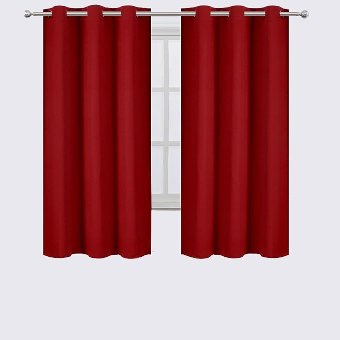 Red Bedroom Blackout Curtains/38 x 63 Inch Long/Set of 2 Curtain Panels/Thermal - Image 2