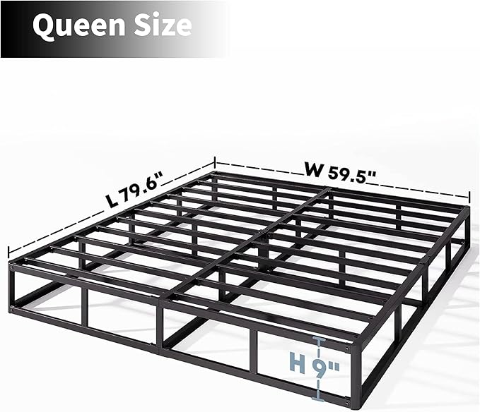 Queen Box Spring 9 Inch High Profile Strong Metal Frame Mattress Foundation, Quiet Noise-Free,Easy Assembly, 3000lbs Max Weight Capacity