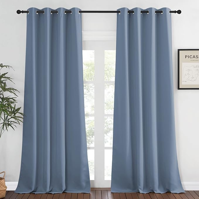 NICETOWN Blackout Stone Blue Curtains 120 inch Length by NICETOWN