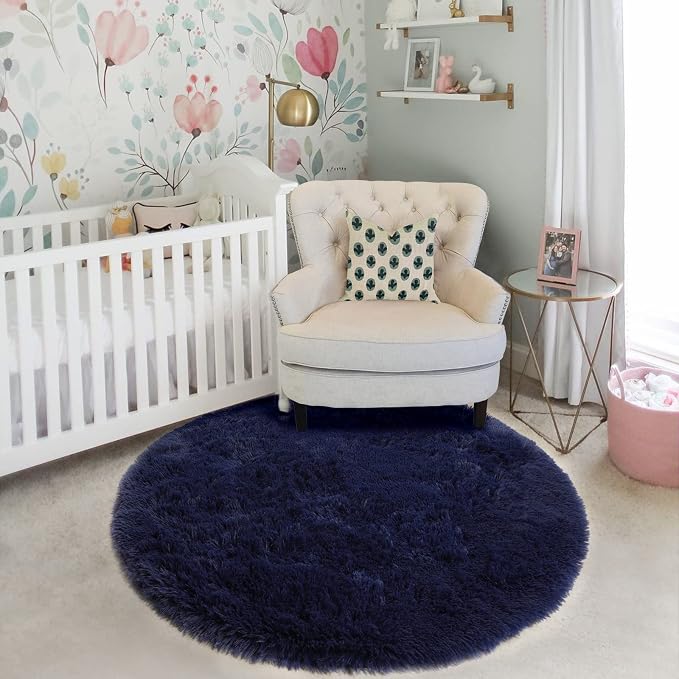 Amdrebio Dark Navy Blue Round Rug 4Ft - Image 7