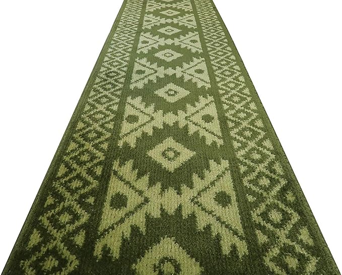Custom Length Hallway Runner Rug, Slip Resistant, Southwestern Green, 26 Inch X - Image 6