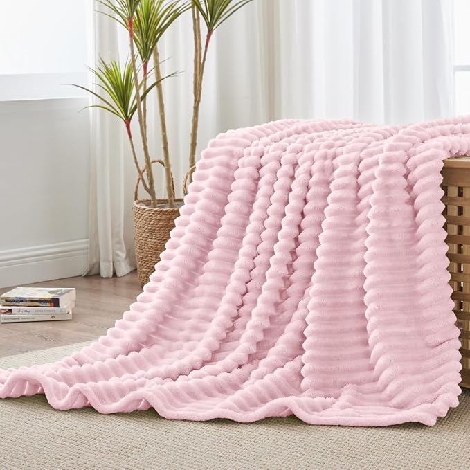BEDELITE Ribbed Twin Blanket for Couch & Bed, Cherry Blossom, Warm Yet - Image 7