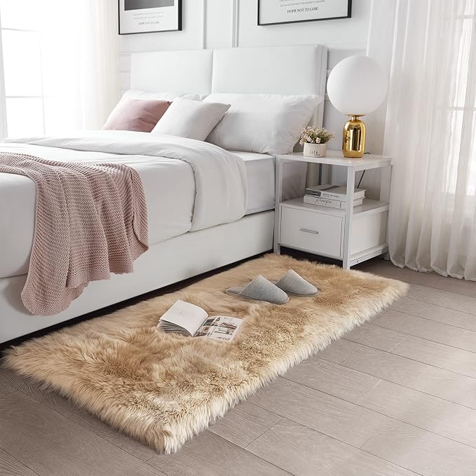SERISSA 3x5 Fluffy Beige Faux Fur Area Rug - Image 2