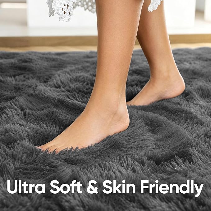 Noahas 4x6 Dark Grey Fluffy Soft Area Rug Non-Slip - Image 5