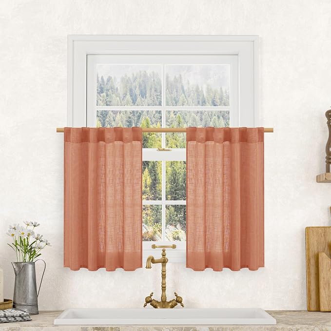 30 Inch Linen Kitchen Semi Sheer Curtains by LAMIT