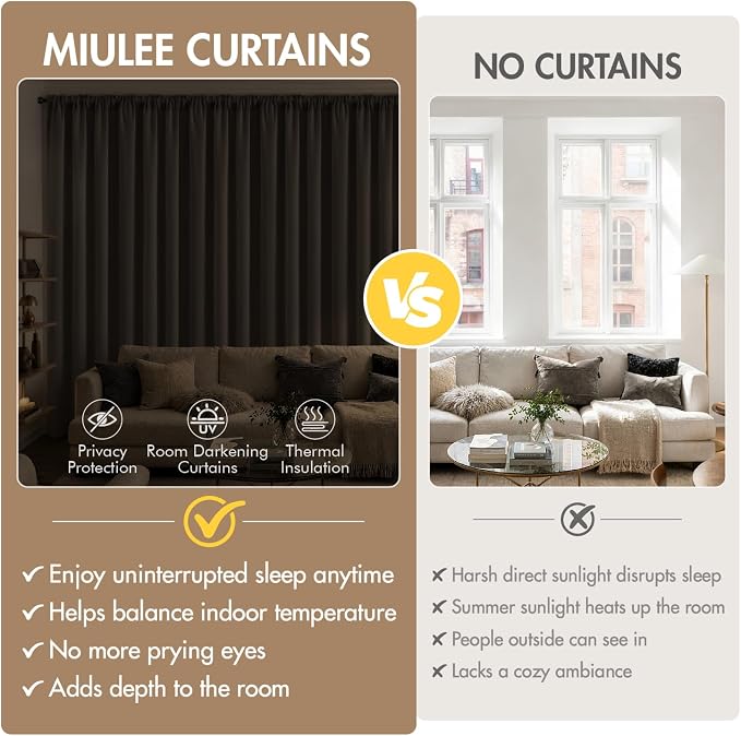 MIULEE Chocolate Brown Blackout Curtains 4 Panels 72 Inch Length Bedroom | - Image 6
