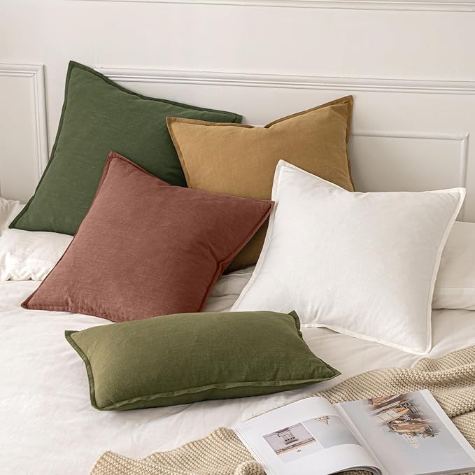 MIULEE Decorative Linen Euro Sham Pillow Covers 24x24 Autumn Glaze | Boho - Image 5