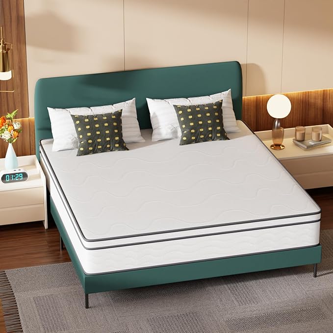 PayLessHere 12 Inch King Innerspring Mattress in a Box with Bamboo Charcoal Gel Memory Foam Fiberglass Free CertiPUR-US Certified Medium Firm Spring Mattress Pressure Relief,King