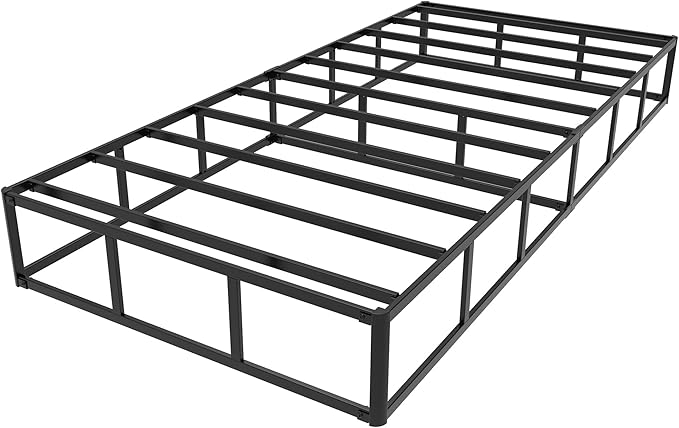 Twin Box Spring 9 Inch, Heavy Duty Metal Box Spring Bed Base with Fabric Cover, Mattress Foundation, Easy Assembly, Noise Free, Black