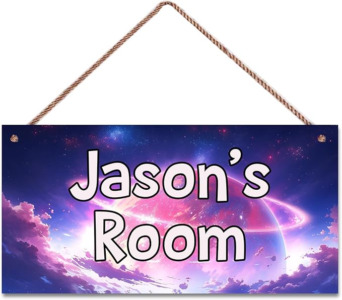 Personalized Sign Fantasy Aerospace Themed For Kids Room Nursery Door Decor,Custom Name Purple Star Wall Art Decor For Little Man Cave Decorative Plate for Boys Bedroom Girls Room
