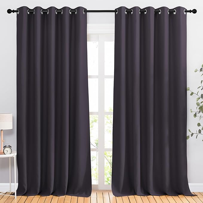 NICETOWN Greyish Purple Room Darkening Bedroom Curtains, Grommet 50% Blackout Thermal Insulated Window Treatment Room Divider Drapes for Bedroom, W66 x L102, 2 Panels