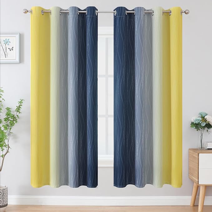 Navy Blue and Yellow Ombre Blackout Curtains - Image 2