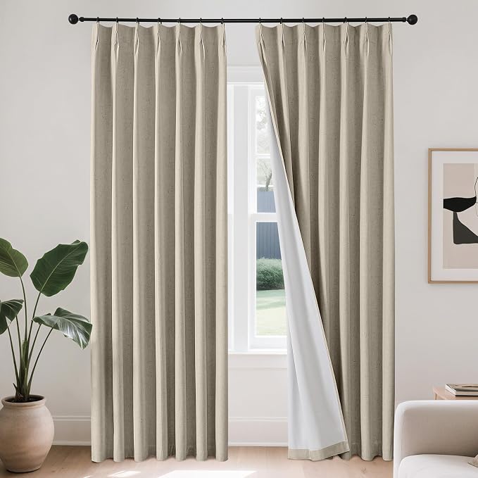 Joydeco 100% Blackout Pleated Curtains, Linen Window Curtains 2 Panel Sets 108 by JOYDECO