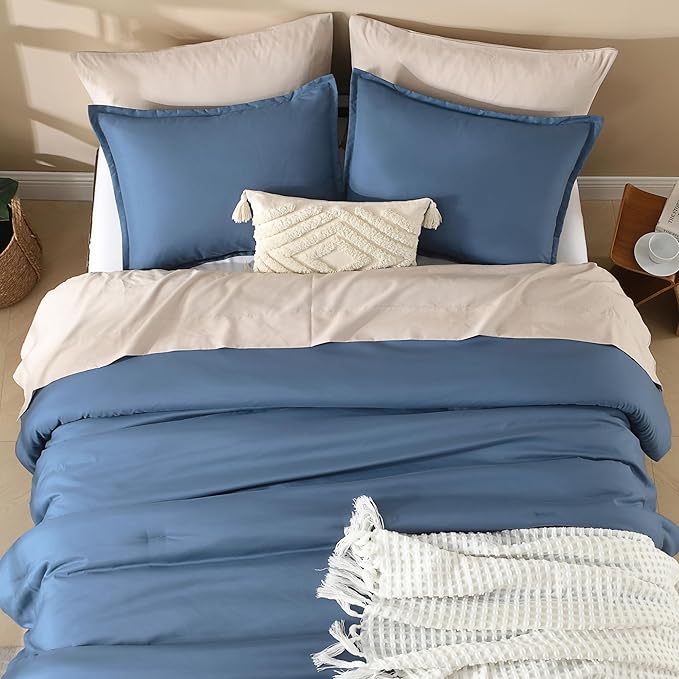 Litanika California King Comforter Set Haze Blue - 3 Pieces Cal King Lightweight Soft Plain Bed Comforter, Oversized Down Alternative Bedding Set - Machine Washable (104x96In, 2 Pillowcases)
