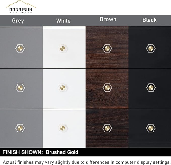 QOGRISUN 15-Pack Brass Crystal Cabinet Knobs,Glass Crystal Gold Drawer Knobs,1-5/16-Inch Hexagon,Decorative Dresser Pulls, Modern Cabinet Hardware