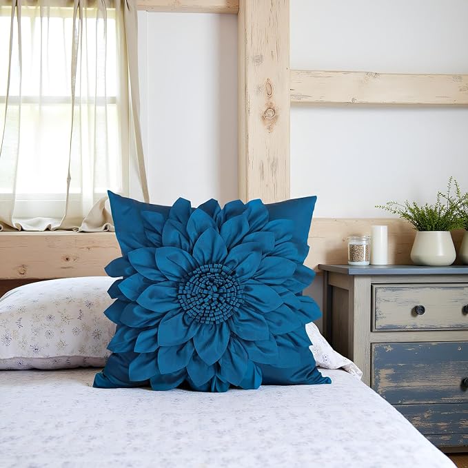 Navy Blue Accent Flower Decorative Throw Pillow Covers - Image 4