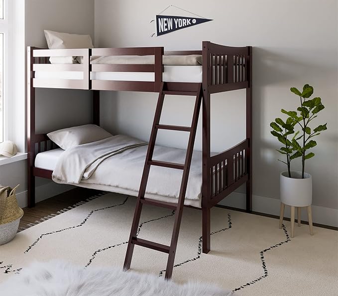 Storkcraft Caribou Bunk Bed Twin Over Twin Bunk Bed (Espresso) - GREENGUARD Gold Certified, Twin Bunk Beds for Kids, Converts to 2 Individual Twin Beds, Bunk Beds for Kids