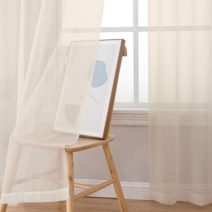 Cream Sheer Curtain 96 Inch Long 2 Panels Set, Light Filtering Clear Rod Pocket - Image 6