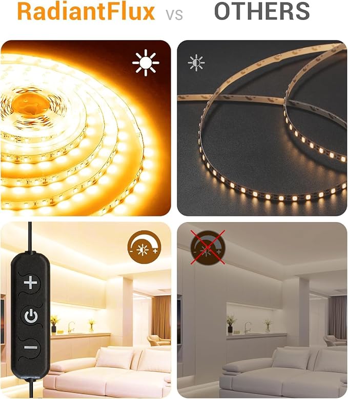 Small Led Strip Lights 10 ft Warm, Dimmable LED Lights Strip, 180 Leds, Super Bright LED Tape Rope Lights for Living Room, Bedroom, Kitchen, Vanity Mirror,Flexible Light Strips for Indoor Use