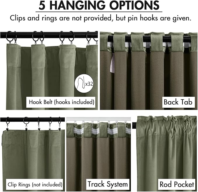MIULEE Velvet Curtains 50W x 108L 2 Panels Sage Green Blackout Curtains | - Image 2