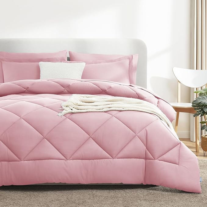 CozyLux King Size Comforter Sets Pink - 7 Pieces Bed in a Bag King, Luxury Soft Bed Set for All Seasons, Bedding Set with Down Alternative Comforter, Sheets, Pillowcases & Shams