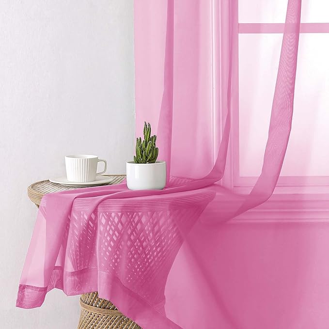Hot Pink Sheer Curtains 63 Inch Length 2 Pcs, Solid Voile Long Light Filtering - Image 6