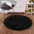 Goolela Black Round Rug 3ft Fluffy Fuzzy Sheepskin Rug Black Circle Faux Fur Rug by Goolela